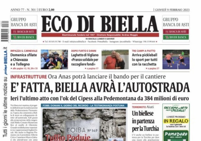 Eco di Biella in edicola oggi con tante notizie e approfondimenti esclusivi
