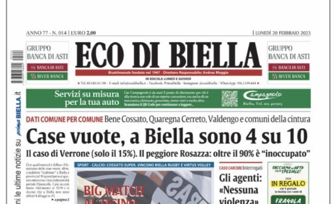 Eco di Biella in edicola oggi con tante notizie e approfondimenti esclusivi