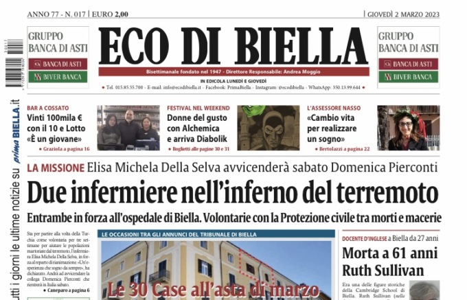 Eco di Biella in edicola oggi con tante notizie e approfondimenti esclusivi