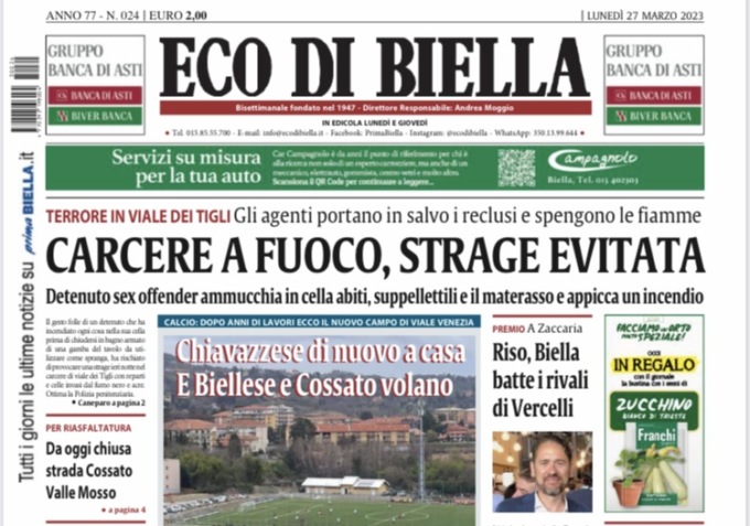 Eco di Biella in edicola oggi con tante notizie e approfondimenti esclusivi