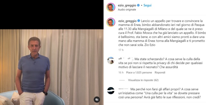 “Zio Ezio” Greggio travolto dalle polemiche per l’appello rivolto alla madre del piccolo Enea. Lo showman precisa