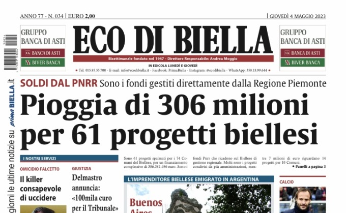 Eco di Biella in edicola oggi con tante notizie e approfondimenti esclusivi