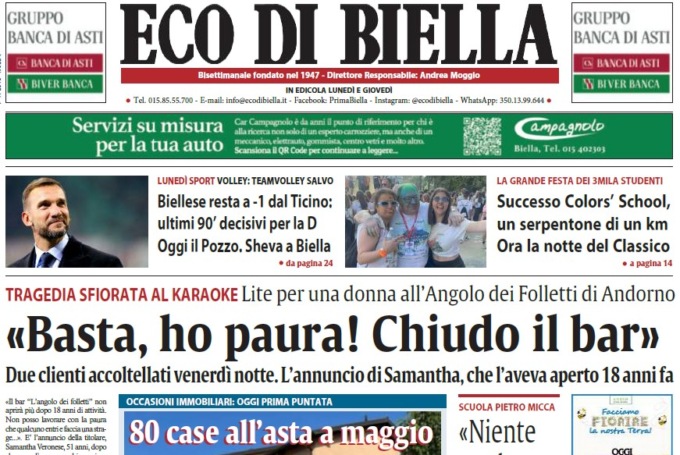 Eco di Biella in edicola fino a mercoledì 3 maggio: ecco le notizie