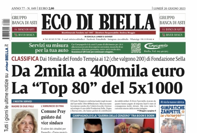 Eco di Biella in edicola oggi con tante interviste e approfondimenti esclusivi