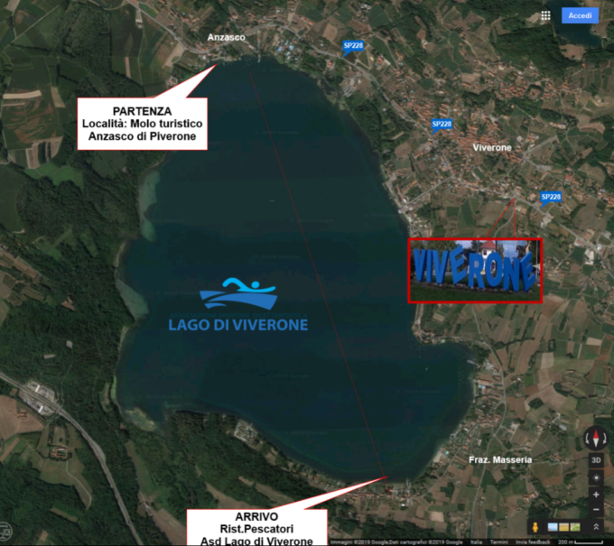 Mappa della traversata a nuoto del lago di Viverone