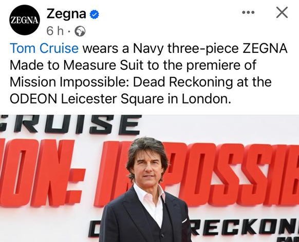 Mission Impossible, Tom Cruise testimonial Zegna sul red carpet