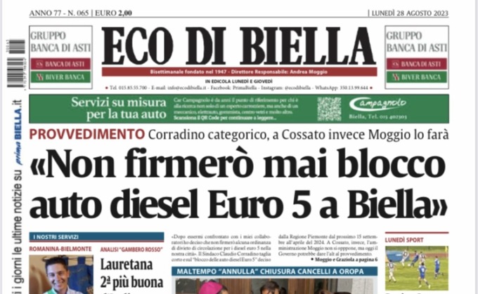 Eco di Biella in edicola oggi con tante notizie e approfondimenti esclusivi