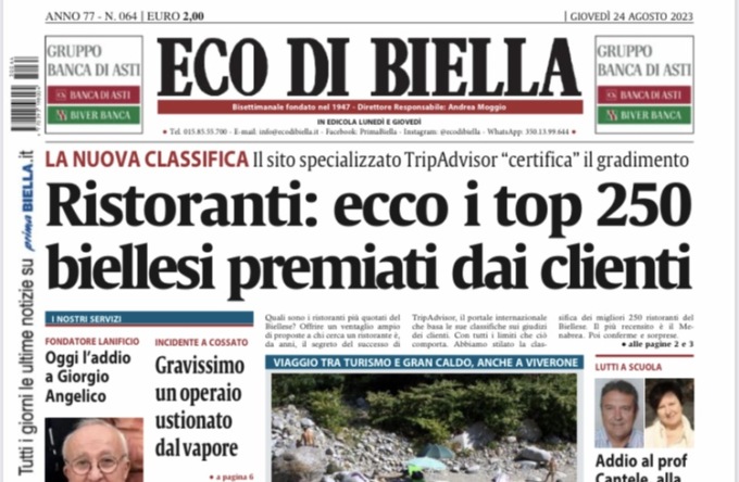 Ecco tutte le notizie esclusive su Eco di Biella in edicola oggi