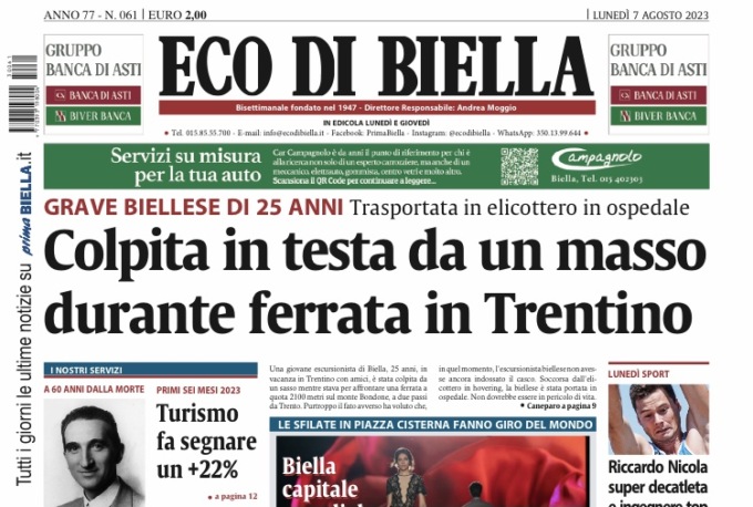 Eco di Biella in edicola oggi con tante notizie e approfondimenti esclusivi