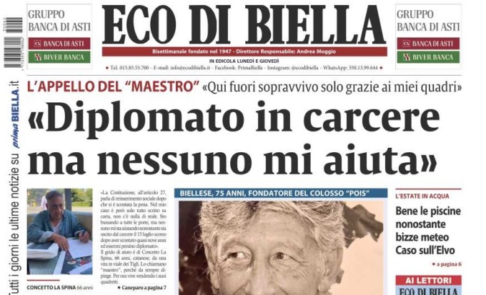 Eco di Biella in edicola – Intervista esclusiva al “maestro” uscito dal carcere: “Aiutatemi”