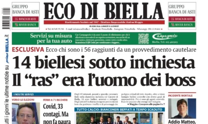 "Carcere, 14 biellesi sotto inchiesta": la prima pagina di Eco di Biella oggi in edicola