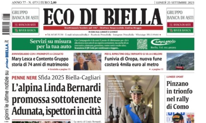 "Adunata Alpini 2025, sfida Biella-Cagliari e la storia di Linda Bernardi": la prima pagina di Eco di Biella oggi in edicola