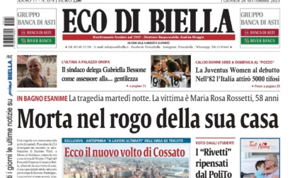 "Muore nel rogo della sua casa": la prima pagina di Eco di Biella oggi in edicola