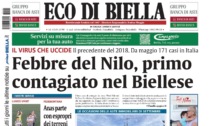 "Febbre del Nilo, primo contagiato nel Biellese": la prima pagina di Eco di Biella oggi in edicola