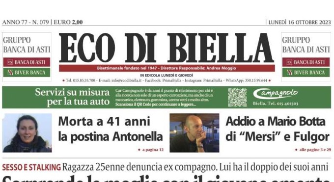 Le esclusive di Eco di Biella oggi in edicola