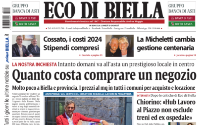 "Quanto costa comprare un negozio": la prima pagina di Eco di Biella in edicola oggi
