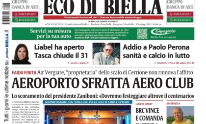 "Aeroporto sfratta Aero Club": la prima pagina di Eco di Biella in edicola oggi