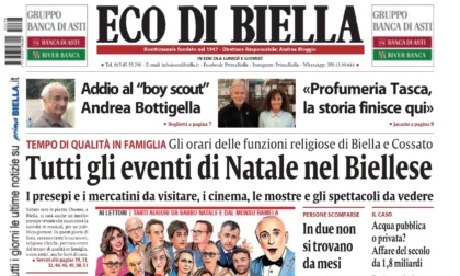 "Tutti gli eventi di Natale nel Biellese": la prima pagina di Eco di Biella in edicola oggi