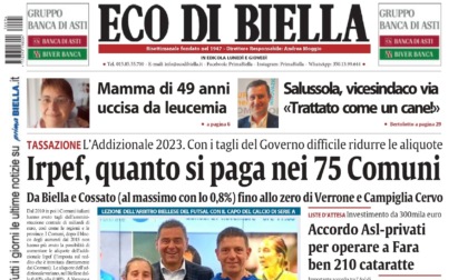 "Irpef, quanto si paga nei 75 Comuni del Biellese": la prima pagina di Eco di Biella in edicola oggi
