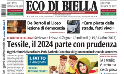 "Tessile, il 2024 parte con prudenza": la prima pagina di Eco di Biella in edicola oggi