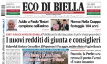 "Biella, i nuovi redditi di giunta e consiglieri": la prima pagina di Eco di Biella in edicola oggi