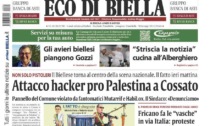 "Attacco hacker pro Palestina a Cossato": la prima pagina di Eco di Biella in edicola oggi