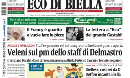 "Veleni sul pm dello staff di Delmastro": la prima pagina di Eco di Biella in edicola oggi