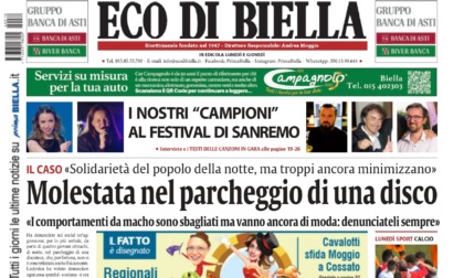 "Molestata nel parcheggio di una discoteca": la prima pagina di Eco di Biella in edicola oggi