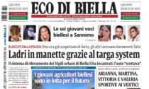 "Ladri in manette grazie al targa system": la prima pagina di Eco di Biella in edicola oggi
