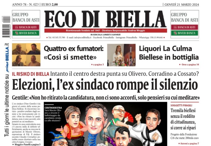 “Elezioni, l’ex sindaco rompe il silenzio”: la prima pagina di Eco di Biella in edicola oggi