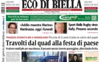 "Travolti dal quad alla festa di paese": la prima pagina di Eco di Biella in edicola oggi
