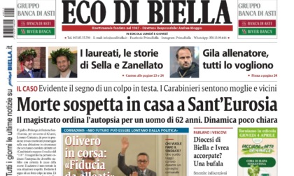 "Morte sospetta in casa a Sant'Eurosia": la prima pagina di Eco di Biella in edicola oggi