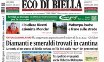 "Diamanti e smeraldi trovati in cantina": la prima pagina di Eco di Biella in edicola oggi