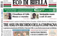 "Tre asili in ricordo della compagna": la prima pagina di Eco di Biella in edicola oggi