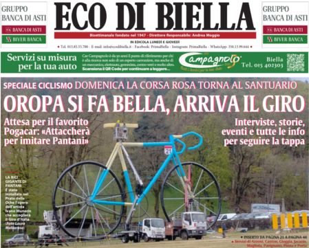 “Oropa si fa bella, arriva il Giro”: la prima pagina di Eco di Biella in edicola oggi