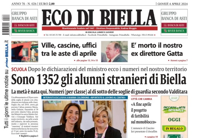 “Sono 1352 gli alunni stranieri di Biella”: la prima pagina di Eco di Biella in edicola oggi