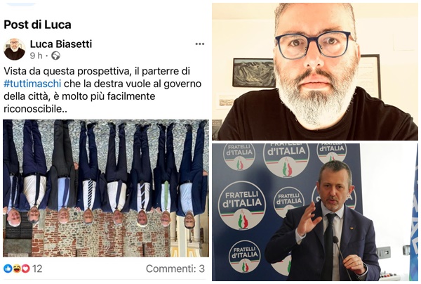La foto dei leader del centro destra biellese a testa in giù scatena la bagarre Delmastro-Biasetti