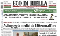 "Asl ingaggia medici da 150 euro l'ora": la prima pagina di Eco di Biella in edicola oggi