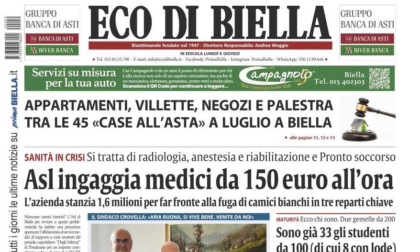 "Asl ingaggia medici da 150 euro l'ora": la prima pagina di Eco di Biella in edicola oggi