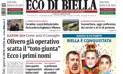 "Olivero già operativo, scatta il toto giunta. Ecco i primi nomi": la prima pagina di Eco di Biella in edicola oggi