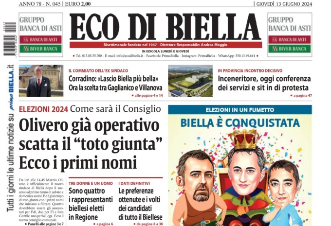 “Olivero già operativo, scatta il toto giunta. Ecco i primi nomi”: la prima pagina di Eco di Biella in edicola oggi