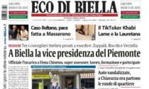 "A Biella la vice presidenza del Piemonte": la prima pagina di Eco di Biella in edicola oggi