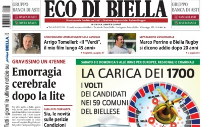 "Emorragia cerebrale dopo la lite": la prima pagina di Eco di Biella in edicola oggi