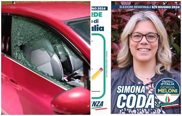Sfondato il finestrino dell’auto della candidata di Fratelli d’Italia Simona Coda