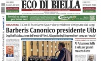 "Barberis Canonico presidente Uib": la prima pagina di Eco di Biella in edicola oggi