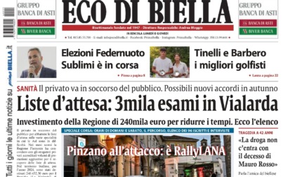 "Liste d'attesa: 3mila esami in Vialarda": la prima pagina di Eco di Biella in edicola oggi