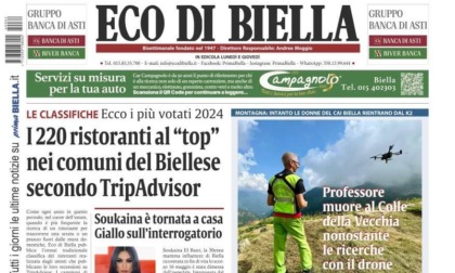 "I 220 ristoranti al top nel Biellese": la prima pagina di Eco di Biella in edicola oggi