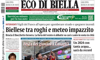 "Biellese tra roghi e meteo impazzito": la prima pagina di Eco di Biella in edicola oggi