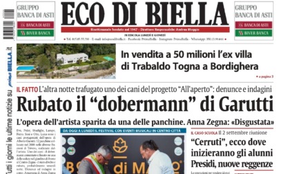 "Rubato il 'dobermann' di Garutti": la prima pagina di Eco di Biella in edicola oggi