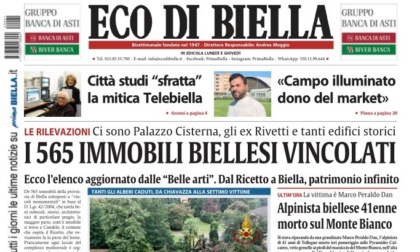 "I 565 immobili biellesi vincolati": la prima pagina di Eco di Biella in edicola oggi